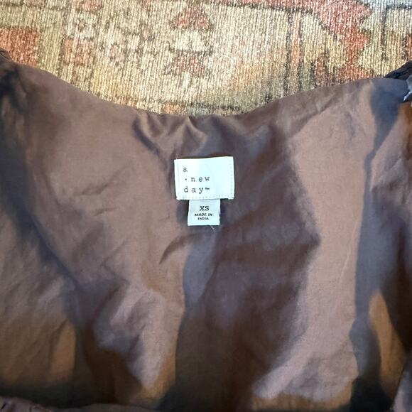 NWOT NEW A New Day Brown Poplin Fabric Squareneck Bubble Tank Top Crop - xs - Picture 3 of 7